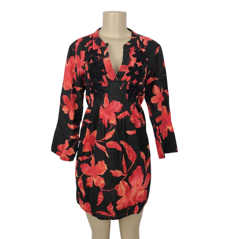 Soft Surroundings Floral Embroidered Tunic Top Medium V-Neck Long Sleeve Boho